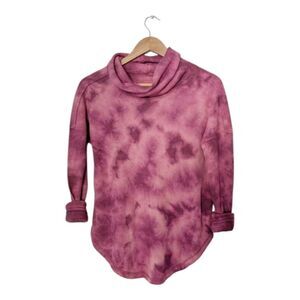 Anthropologie Pink Tie Dye Cowl Neck Waffle Knit Top
